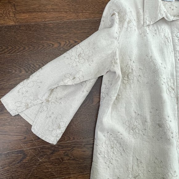 Ecologie Beige Irish Linen Womans Shirt with Embroidered Detail- Large - Picture 8 of 10